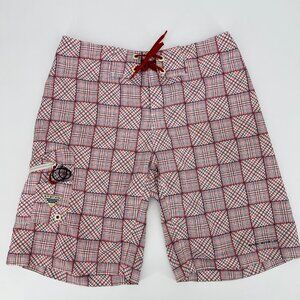 Columbia PFG Omni Shield Board Shorts Trunks Red White‎ & Blue Plaid Size 32